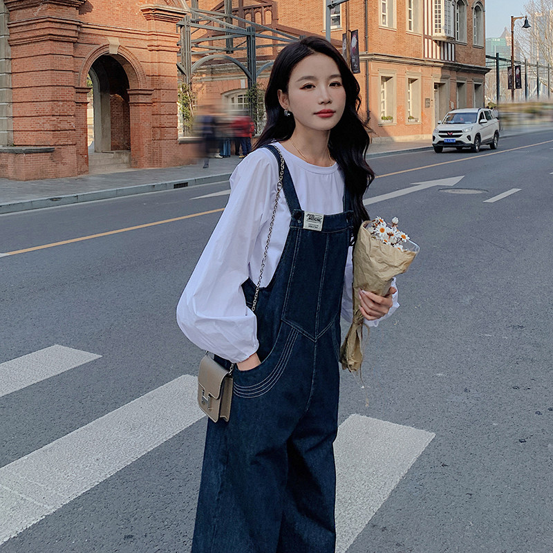 薄款复古牛仔背带裤套装女2025夏季新款韩版宽松减龄休闲两件套潮,女装套装/套裙,2C098