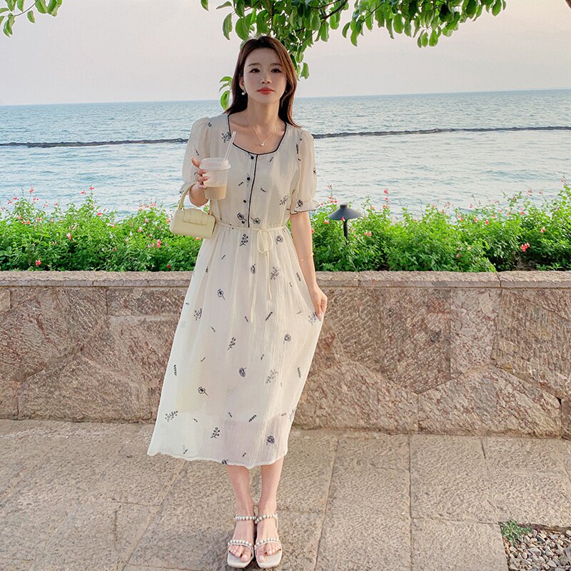 新款撞色包条碎花连衣裙7920-P115K168,女装连衣裙,2B080