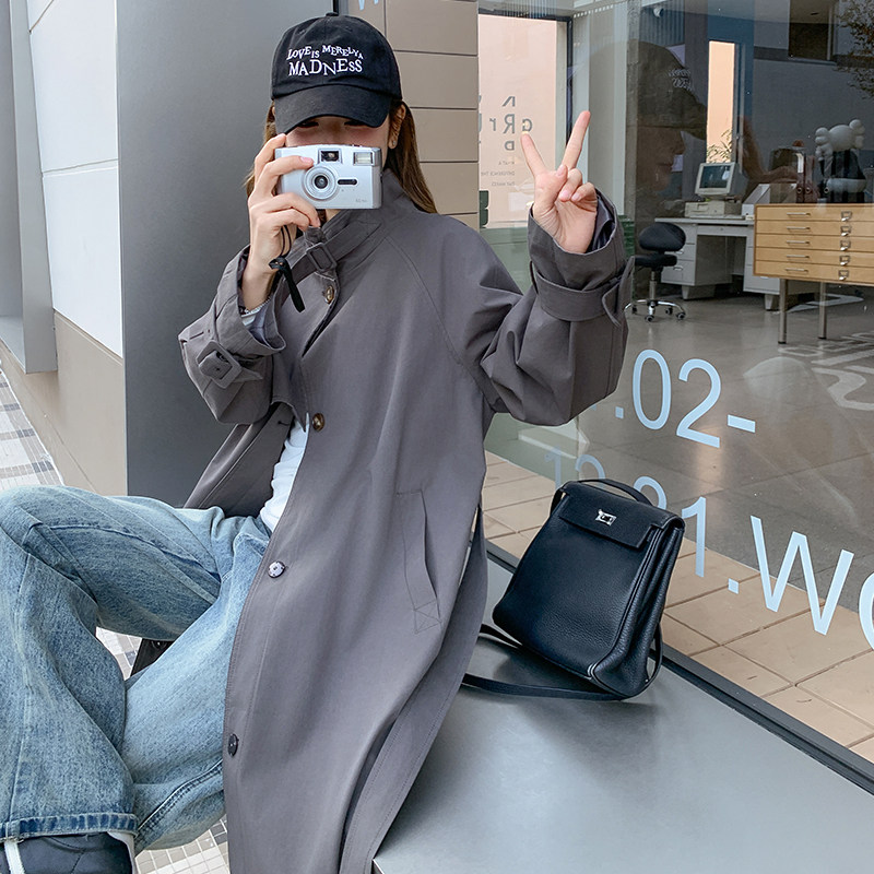 灰色中长款风衣外套女2025春季新款韩系高级感今年流行超好看大衣,女装风衣,2C016
