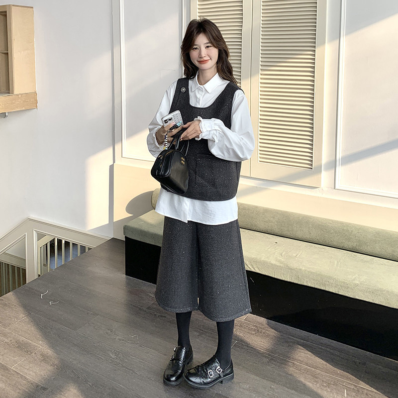 现货：春装新款衬衫白色蝴蝶结马甲＋阔腿裤三件套-6870P185K268,女装套装/套裙,2C135
