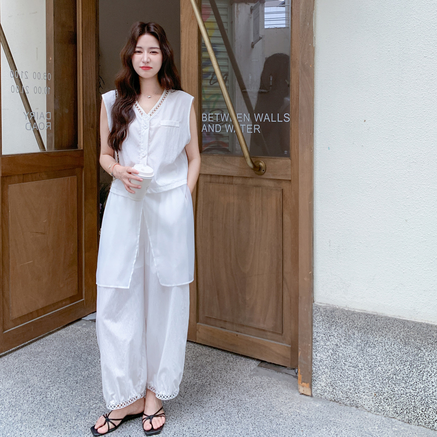设计感网纱拼接无袖马甲套装女2025夏季新款气质休闲阔腿裤两件套,女装套装/套裙,2C203