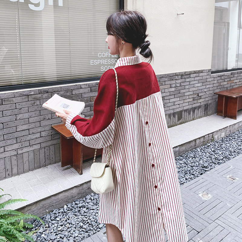 【】2023后背扣设计！条纹拼接连衣裙5011-P125K178,女装连衣裙,2C069