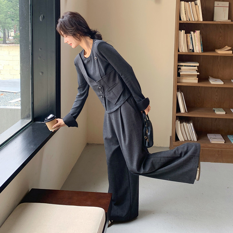 【设计感】针织假两件上衣+阔腿裤两件套2C277-6622-P145-K208,女装套装/套裙,2C277