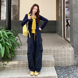 新品现货~藏青色T恤工装休闲裤套装配披肩5105-P150-K228，女装套装/套裙，2C126