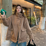 美拉德皮毛一体羊羔毛外套加厚保暖机车服2379P205控298，女装棉衣/棉服，2C029