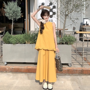 韩系穿搭一整套女2025夏季新款时尚荷叶边无袖背心连衣裙两件套装图片