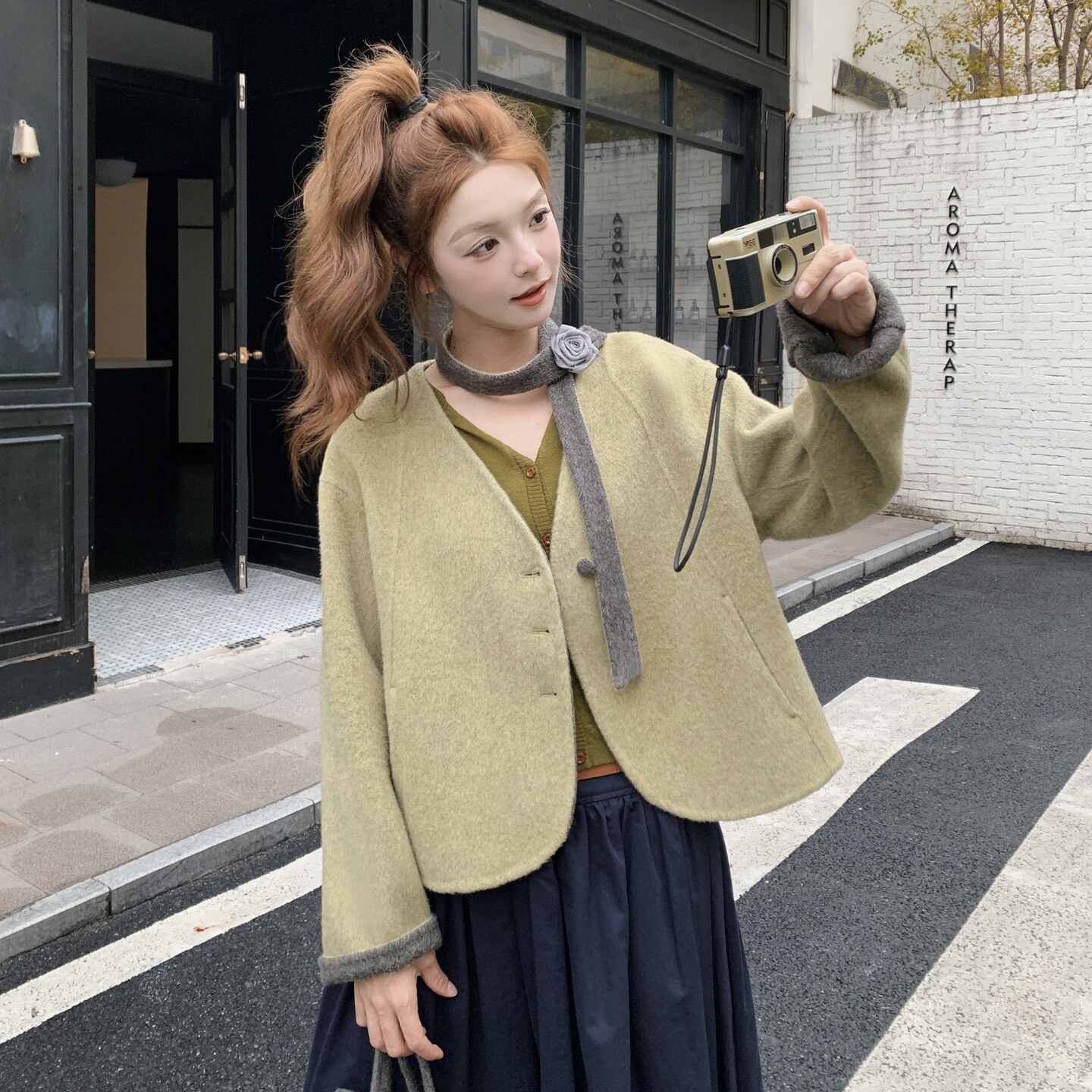浅绿色双面呢羊毛短款外套女秋冬2025新款设计气质超好看爆款大衣,女装毛呢外套,2B237