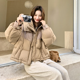 设计感拼接短款连帽羽绒服女冬小个子保暖泡芙加厚面包服宽松外套，女装羽绒服，2C166