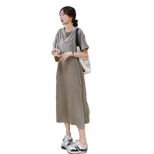 小众设计灰色休闲t恤连衣裙女夏2025新款超好看宽松显瘦气质长裙图片