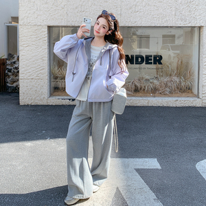 现货！现货！韩系休闲连帽短款外套女2026春秋新款小个子夹克上衣图片