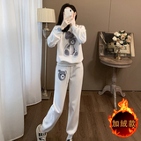 小熊圆领卫衣束脚卫裤加绒两件套潮，女装套装/套裙，2C310