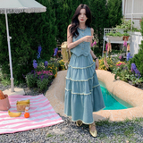 现货复古牛仔无袖上衣+半身裙两件套2596-P135-K198，女装套装/套裙，2C159