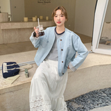 新款现货牛仔拼格子外套2c277-6615-p145-K229，女装短外套，2C277