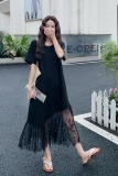 2025夏季日系新款宽松显瘦蕾丝拼接T恤裙女高级感绝美爆款连衣裙，女装连衣裙，2C206