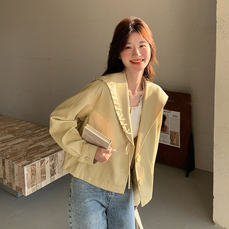 黑色海军领皮衣外套女2025春秋新款设计感酷飒风皮夹克机车服,女装短外套,2C177