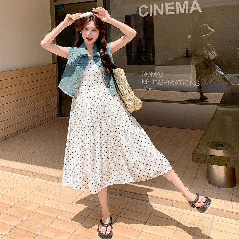 现货牛仔上衣+波点吊带连衣裙两件套2c159-7603-P145-K208,女装套装/套裙,2C159