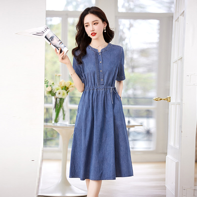 牛仔连衣裙女夏2025年新款休闲短袖薄棉裙子，女装连衣裙，新感觉,女装连衣裙,新感觉