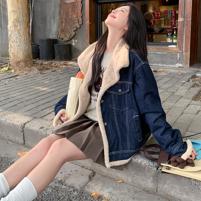 【新品】现货牛仔派克服毛毛内胆加厚外套8653款P185控268,女装皮草,2C139