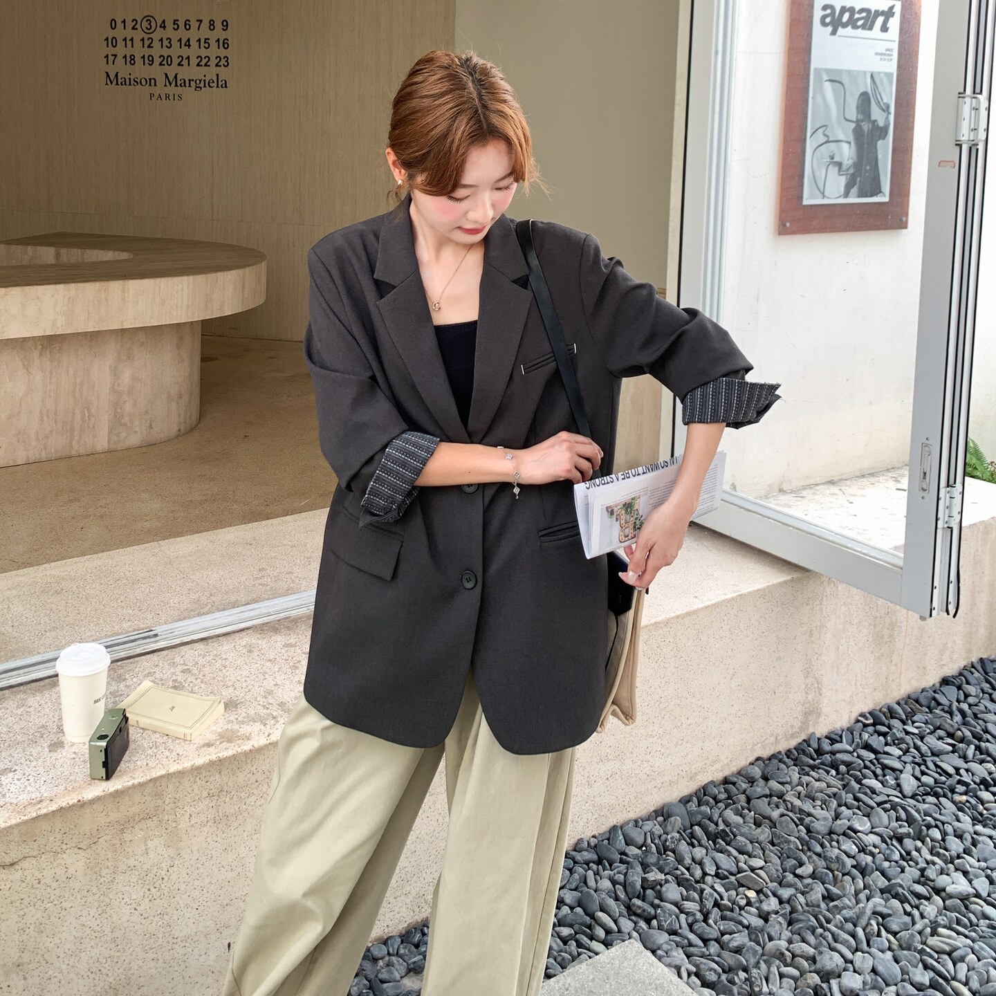 深灰色韩系高级感气质淡人西装外套女2025秋季休闲时尚通勤风西服,女装西装,2C258