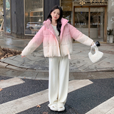 渐变粉色羽绒服女冬季新款百搭甜美今年流行洋气白鸭绒加厚外套，女装羽绒服，2C218