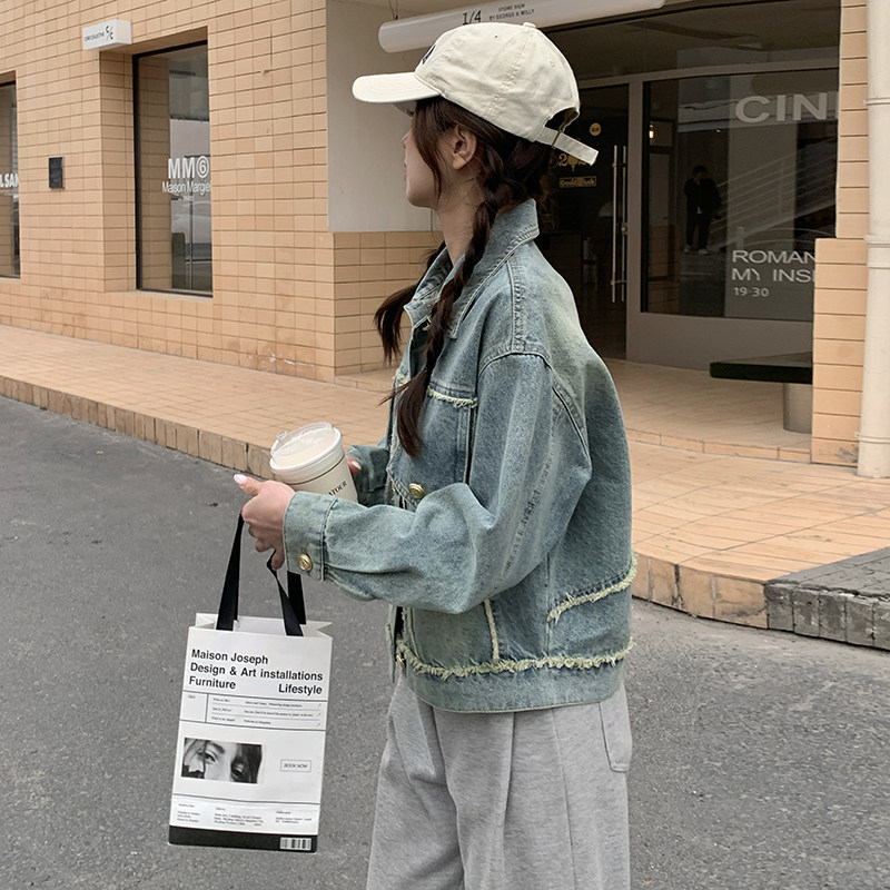 韩版设计感短款毛边牛仔外套女2025年春秋季新款休闲显瘦夹克上衣,女装短外套,2C057