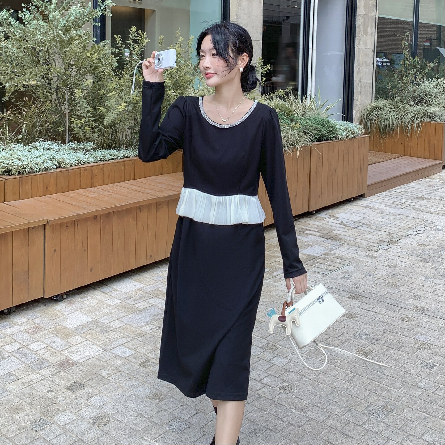新款现货秋季时尚拼接钉珠修身连衣裙2C098-9518P140K218,女装连衣裙,2C098