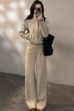 时尚减龄女春季气质休闲套装高级感穿搭立领开衫外套阔腿裤两件套，女装套装/套裙，2C310