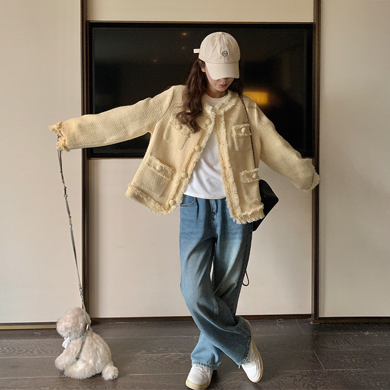 【档口+买家秀】高品质奶黄色小香风外套C155-1060-P155控218,女装短外套,2C155