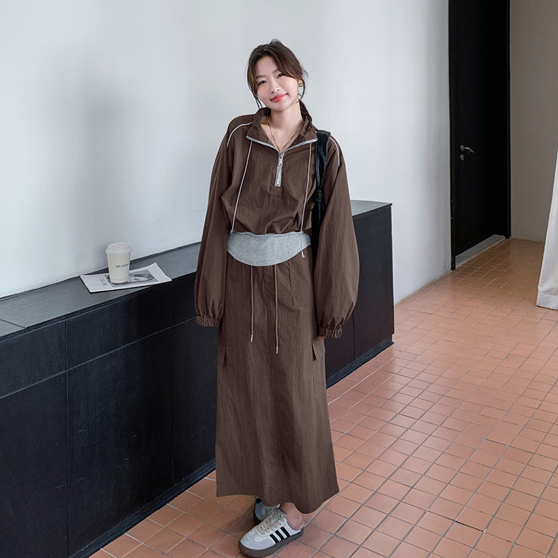 韩系氛围感冲锋衣工装套装女秋2025新款两件套chic减龄休闲半身裙,女装套装/套裙,2C203