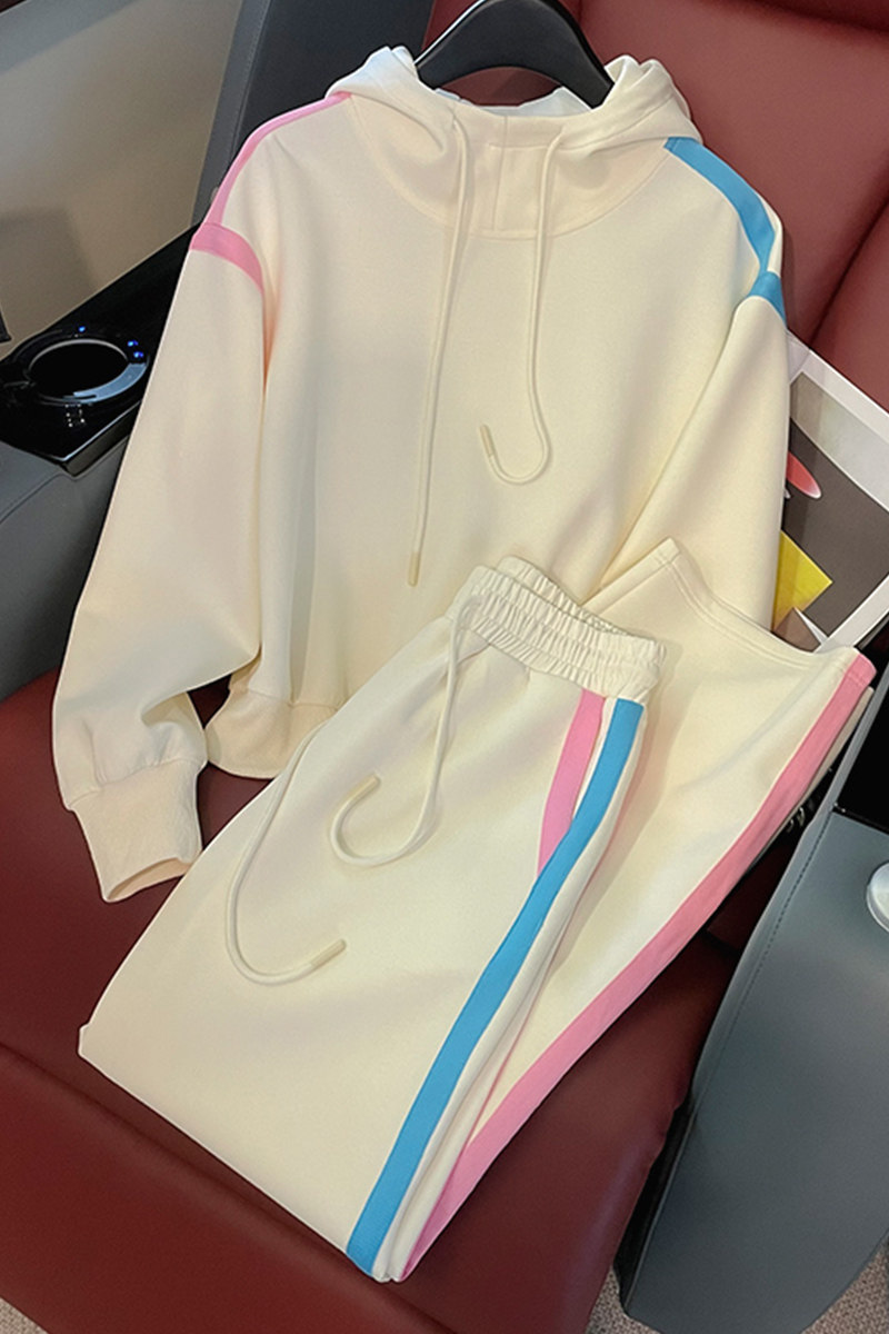 女秋欧货休闲运动杏色连帽卫衣阔腿裤套装,女装套装/套裙,2C310