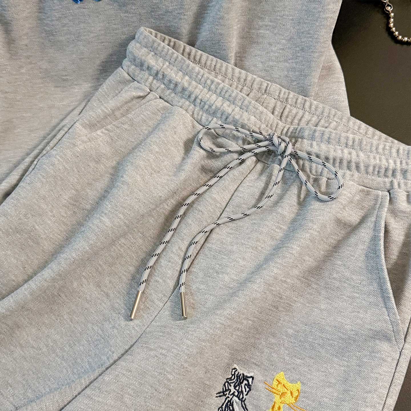 甜美时尚休闲套装女夏季新款显瘦圆领印花刺绣上衣阔腿短裤两件套,女装套装/套裙,2C310