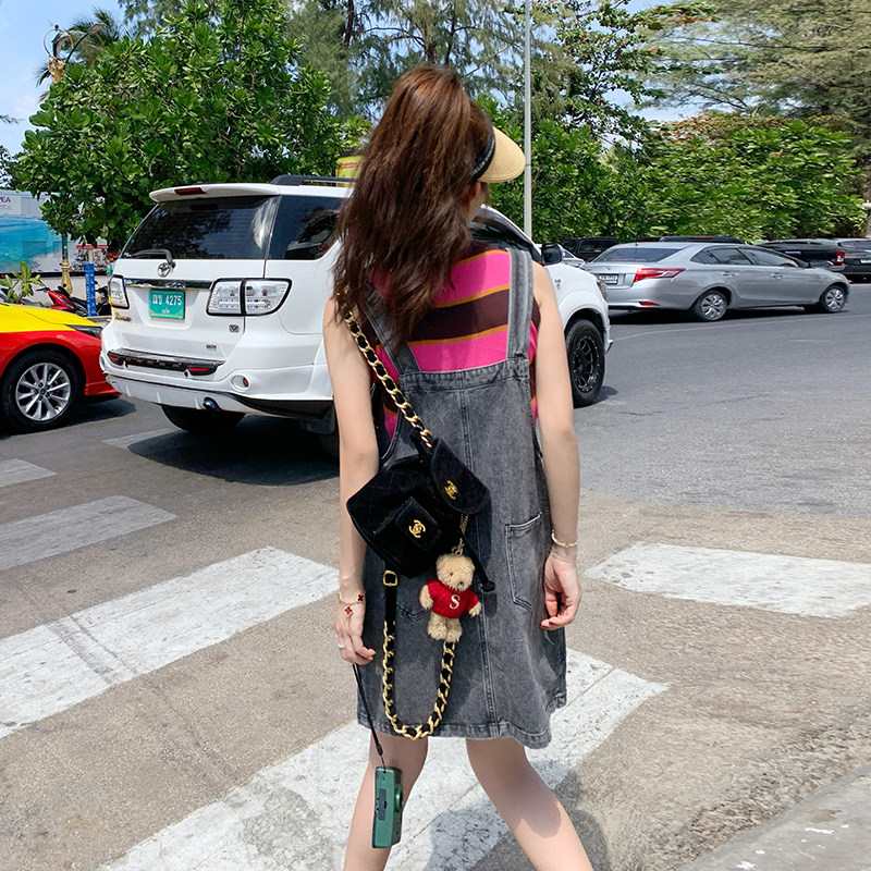 多巴胺穿搭甜美俏皮减龄牛仔背带裙套装2025女夏季新款小个子甜辣,女装连衣裙,2C177