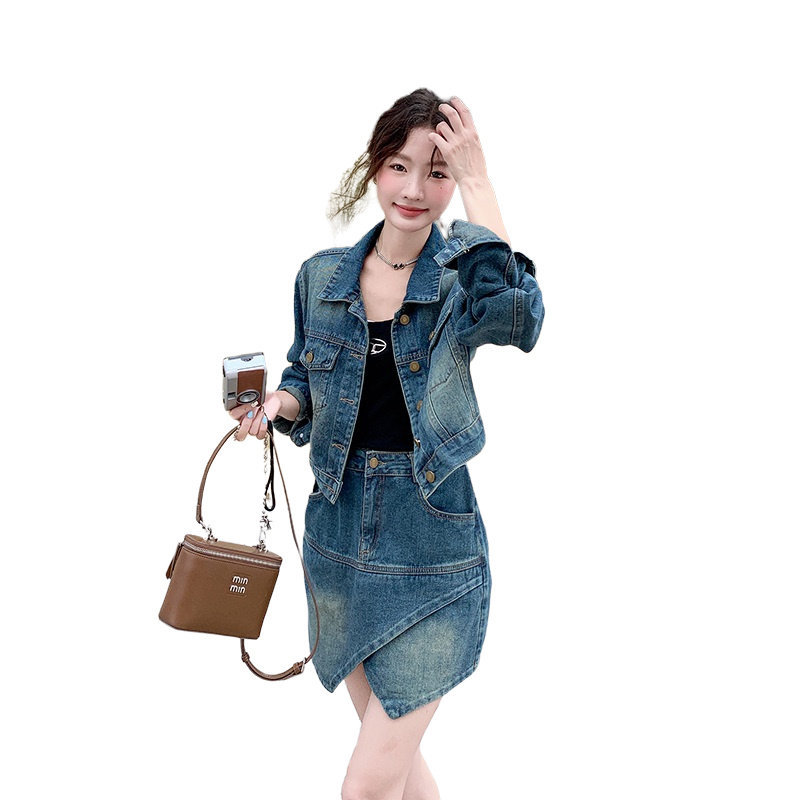 现货2025秋季新款韩系设计感牛仔两件套裙2C057-8121-P155-K228,女装套装/套裙,2C057