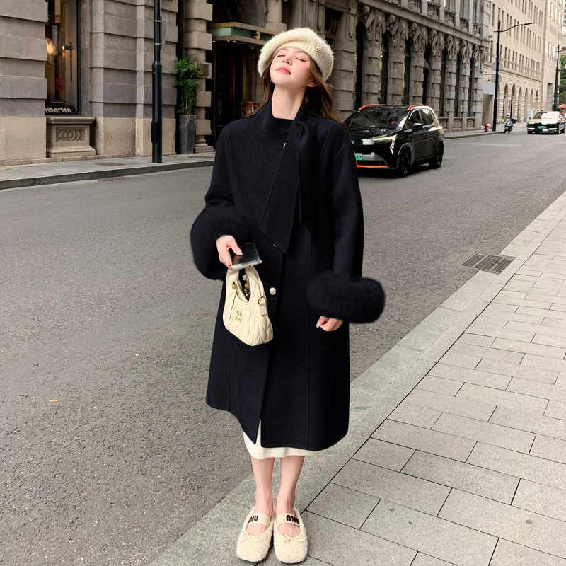双面羊绒大衣女中长款2025年秋冬新款羊毛高端甜美千金感毛呢外套,女装羊绒大衣,2C115