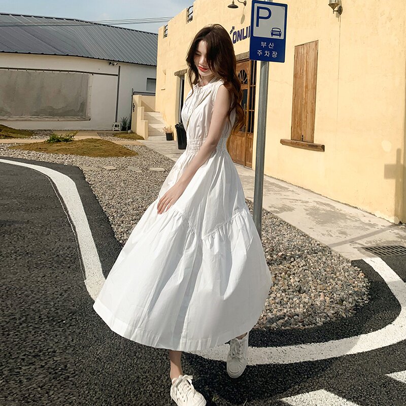 韩系简约白月光度假风连衣裙女夏季2024新款洋气减龄高级感仙女裙,女装连衣裙,2C159