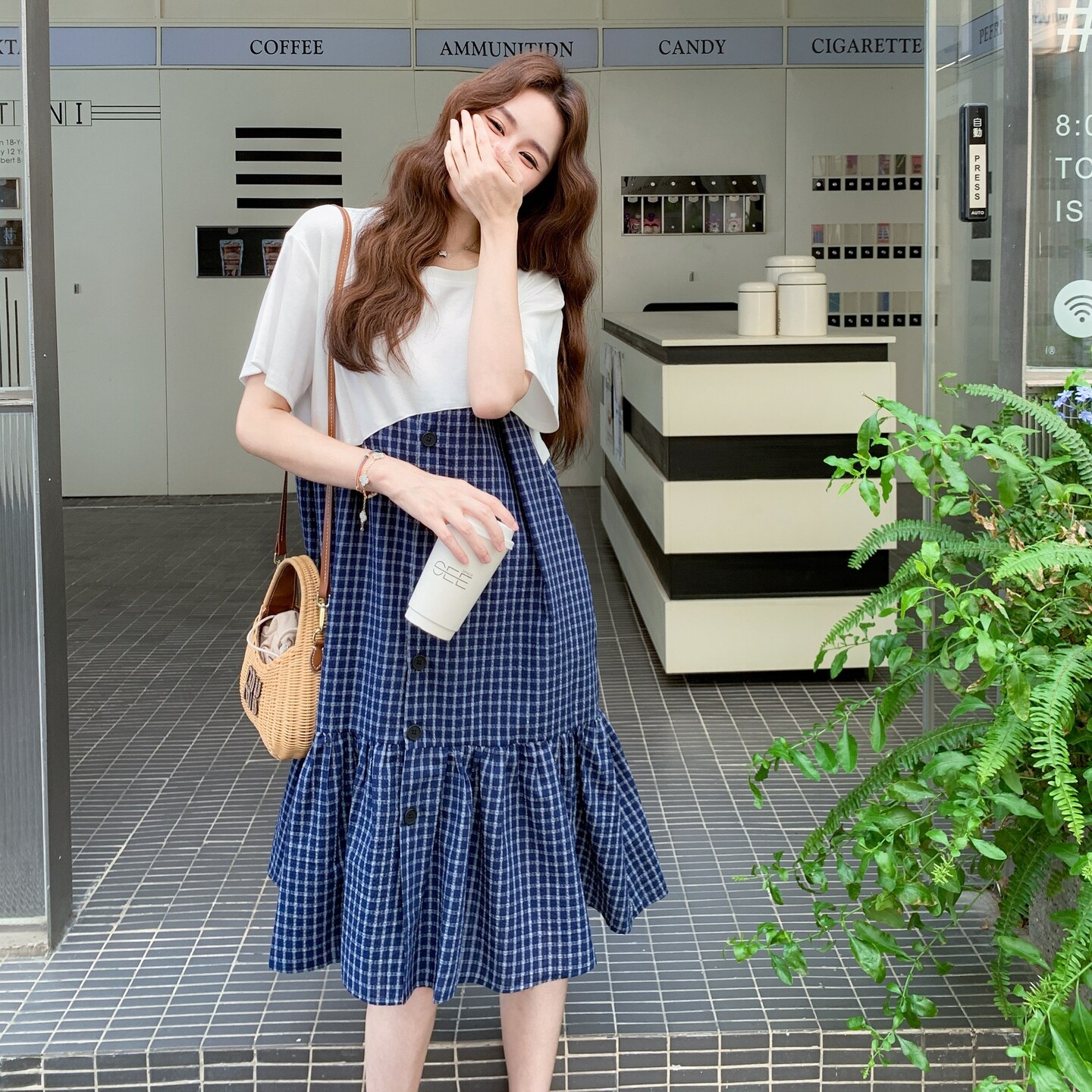 （现货）2025夏季新款小众拼接格子连衣裙女2C325A8819P135K198,女装连衣裙,2C325