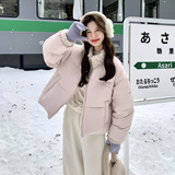 韩系羊羔毛领粉色羽绒服女冬短款加厚保暖时尚90白鸭绒面包服外套，女装羽绒服，2C166