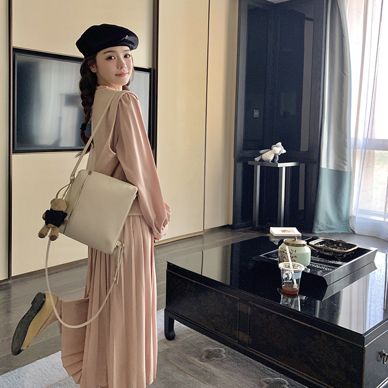 粉色小香风连衣裙两件套女2025春季新款法式温柔甜美时尚马甲长裙,女装连衣裙,2C269