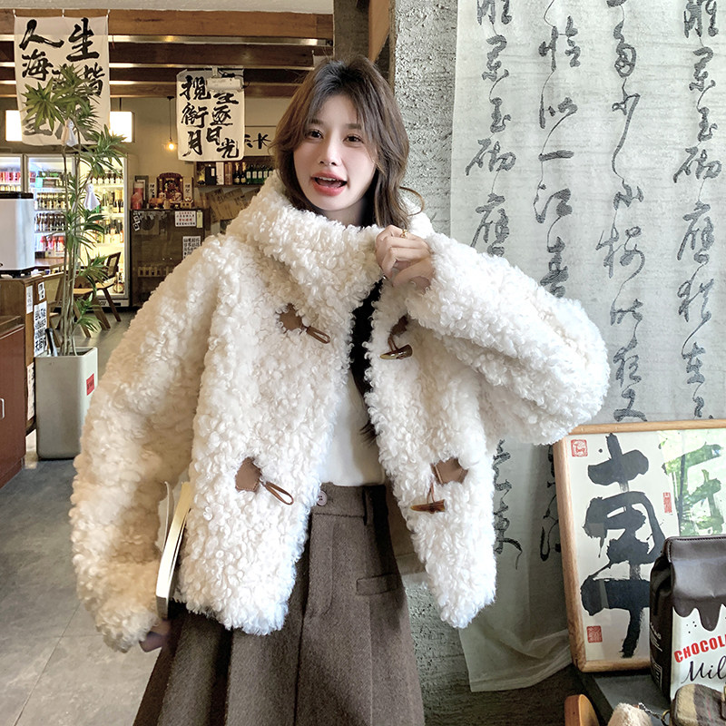 加厚皮毛一体外套连帽小个子短款宽松学院风减龄棉服6085P205K298图片