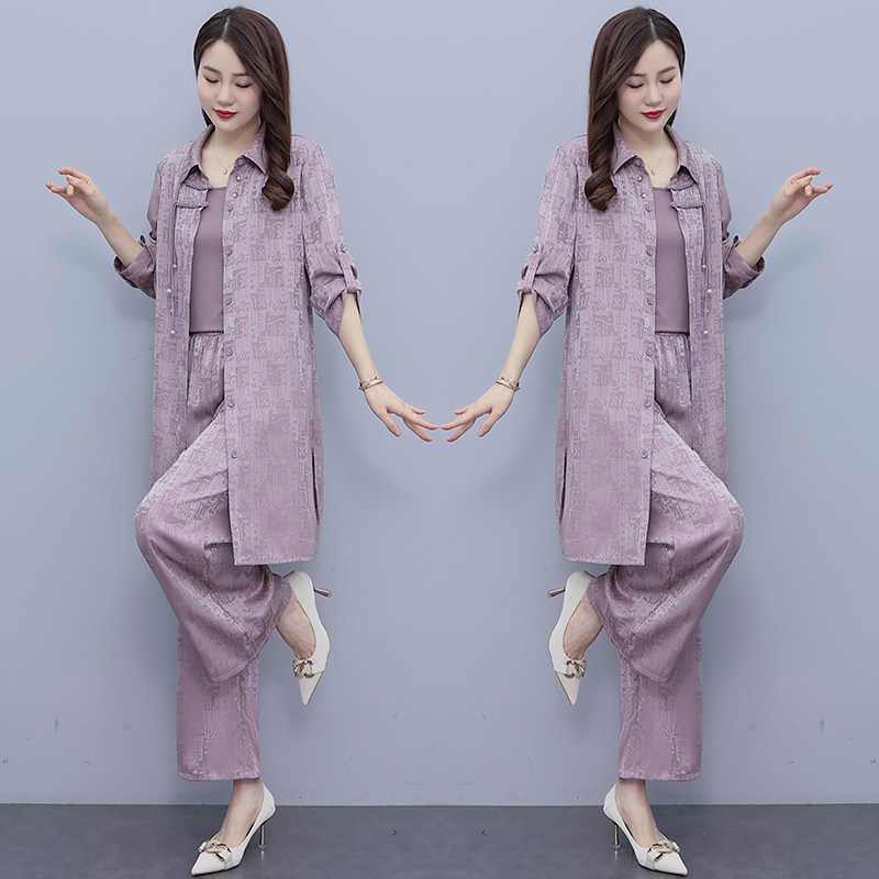 【现货】2025夏装新款时尚休闲宽松显瘦减龄遮肚三件套套装,女装套装/套裙,先锋丽姿