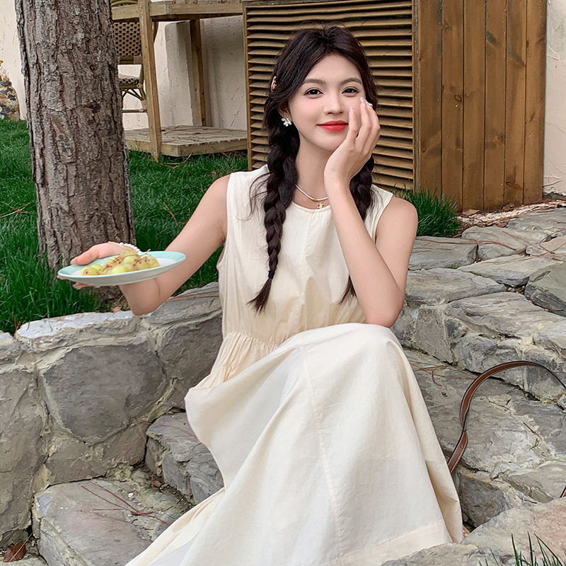白色无袖背心连衣裙女2025年夏季新款法式温柔风甜美减龄初恋长裙,女装连衣裙,2C122