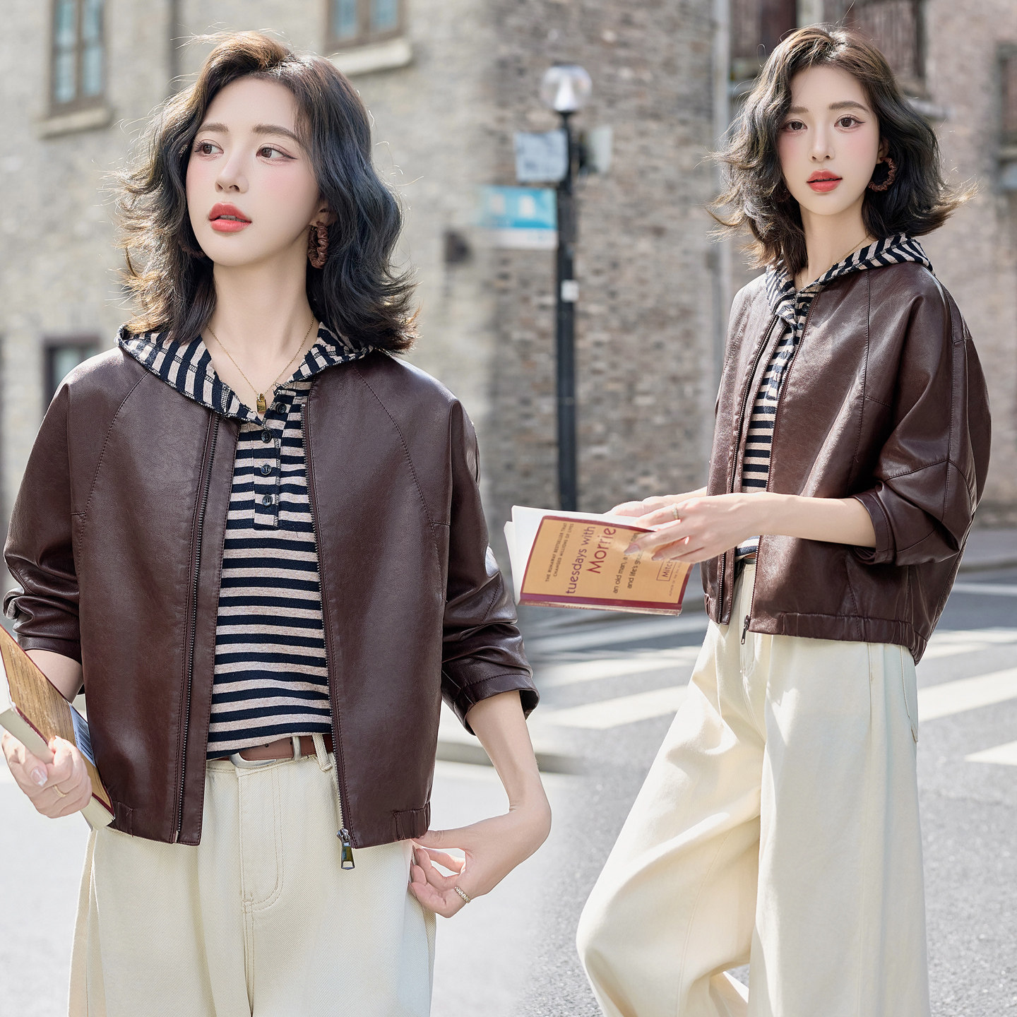 皮衣女2025秋季新款时尚宽松皮外套,女装皮衣,英标秀（1C119）