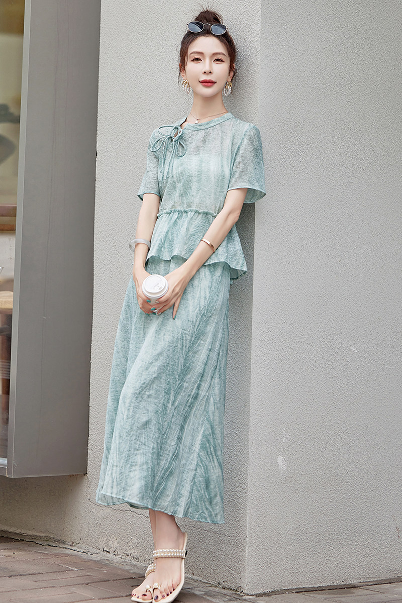 现货！24夏装新款新中式风套裙女套装凉爽透气裙子女,女装套装/套裙,衣珂纱朗