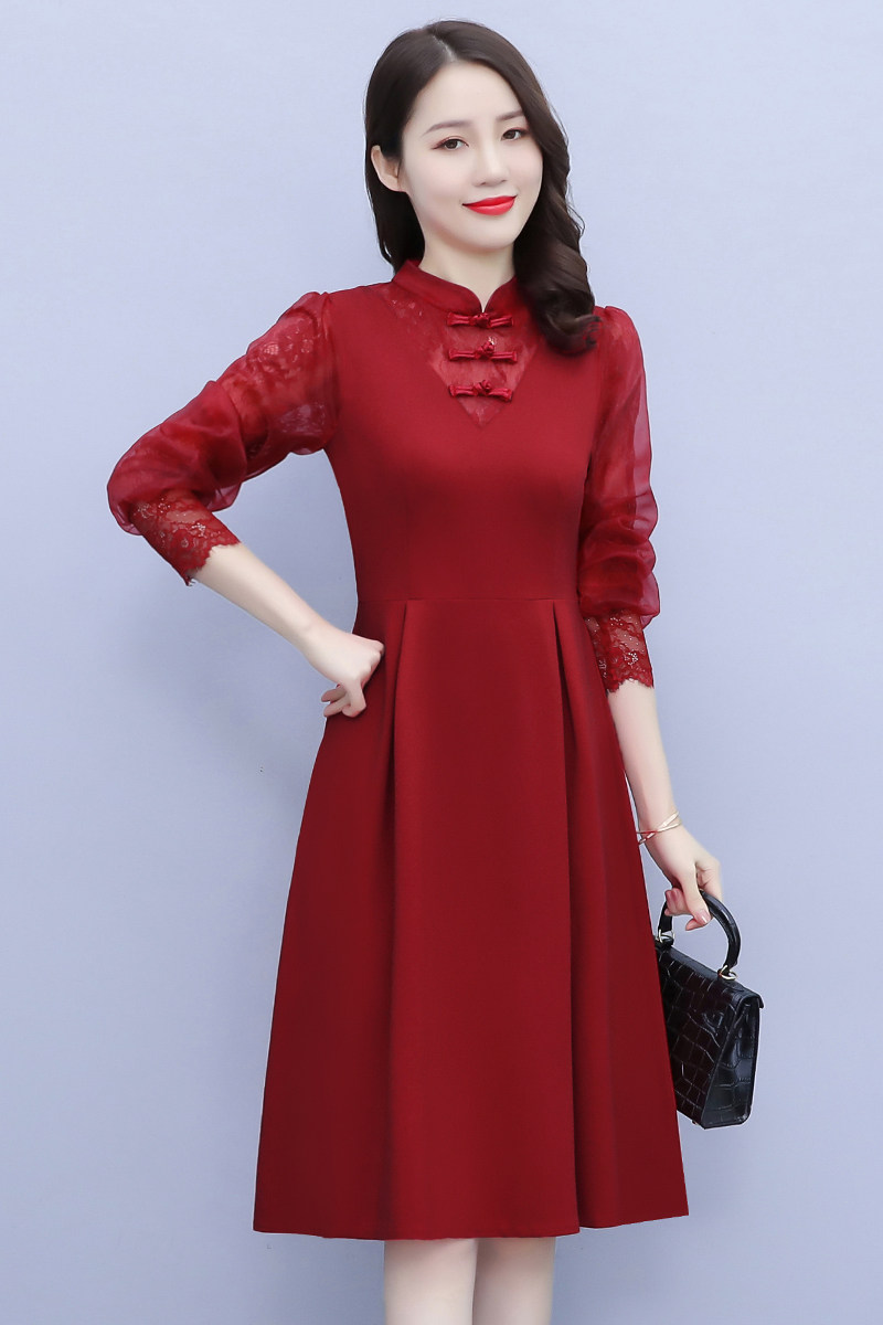 2025春装新款大码女装改良旗袍显瘦中长款复古连衣裙,女装连衣裙,先锋丽姿