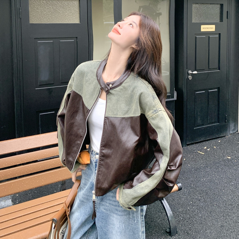 现货牛仔拼皮短外套2C117-1802P155K228,女装短外套,2C117