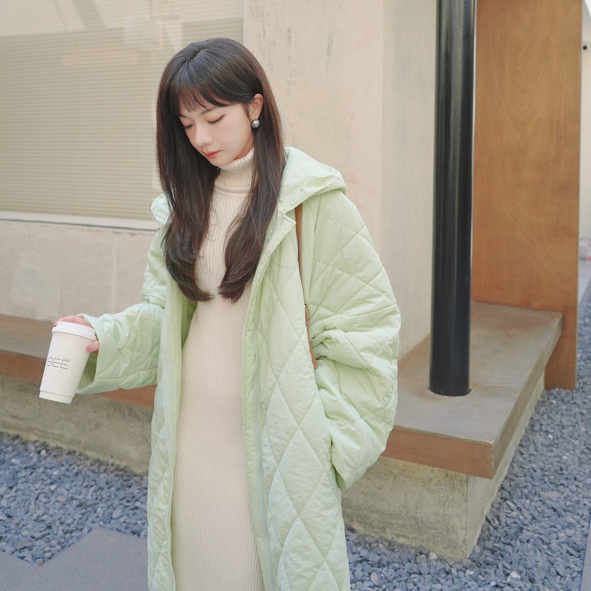 【主推现货】香草绿轻软连帽大棉被棉服083-6631-P175-K258,女装棉衣/棉服,2C137