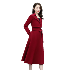 西装领连衣裙女中长款2023新款秋长袖气质名媛高级感红色礼服裙子图片