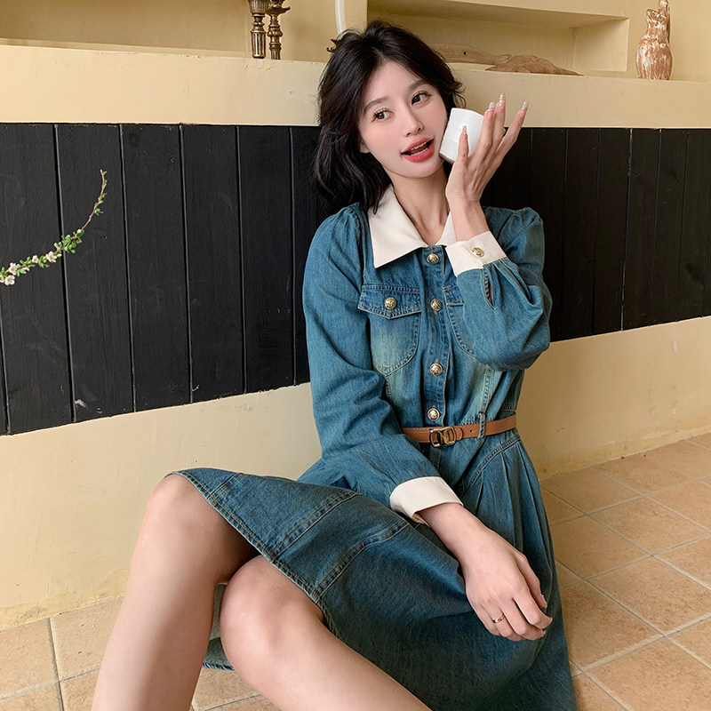 2025春季新款韩版气质牛仔连衣裙1C056-A06-P145-K199,女装连衣裙,2D045