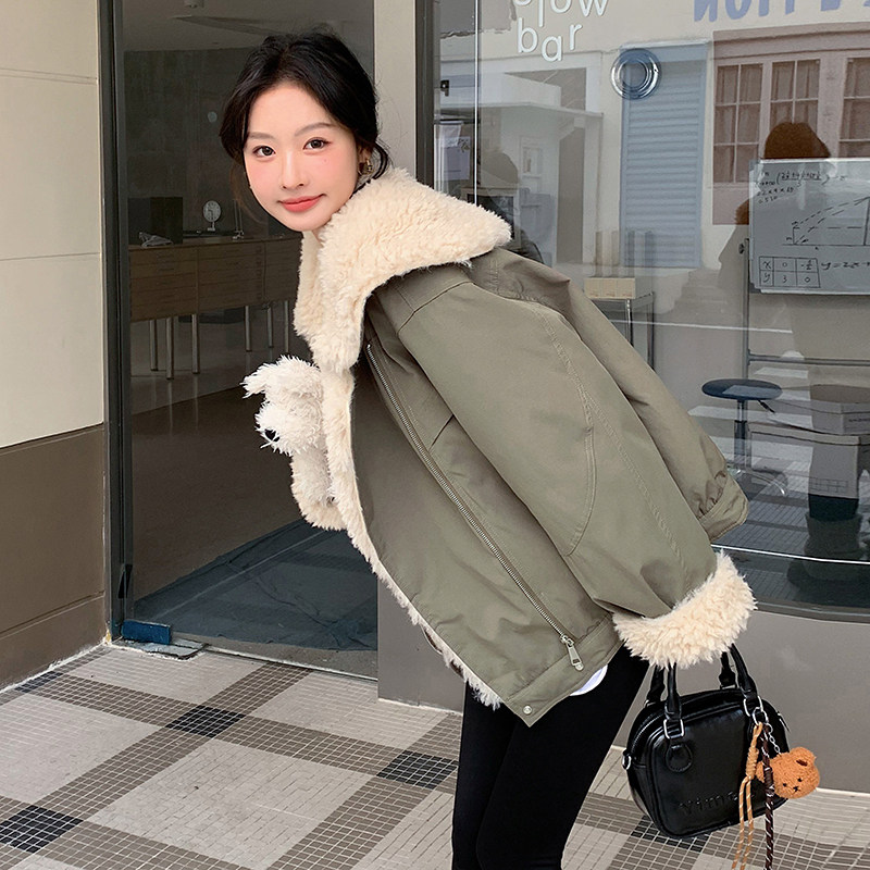 现货羊卷毛拼接派克服外套加厚羽绒服内胆5836-P235-K348,女装羽绒服,2C159
