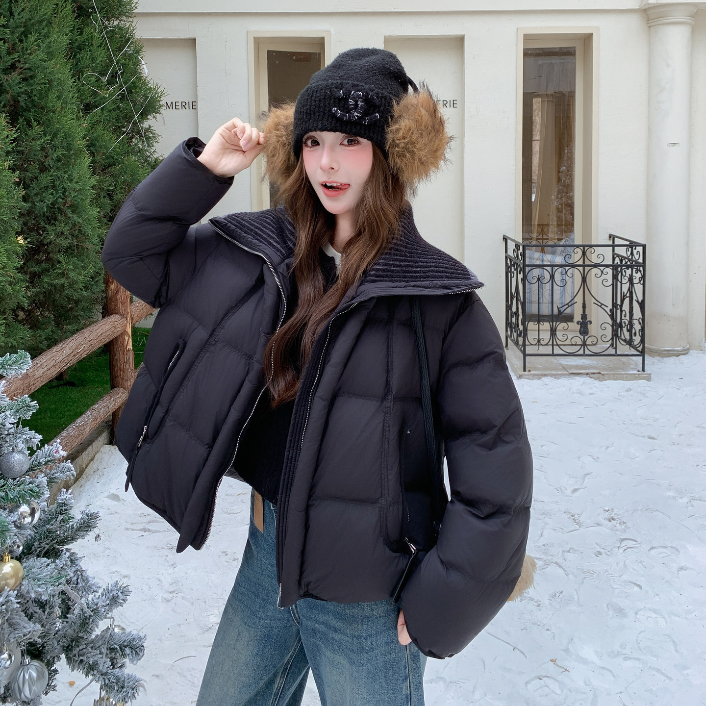 【档口现货】黑色毛线大翻领休闲百搭棉服2C233-831-P235-K349,女装棉衣/棉服,2C233
